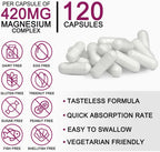 5-in-1 Magnesium Complex + Vitamin B6 Supplement - 420MG - High Absorption Magnesium Supplement for Sleep, Nerves, Muscles, Bones, 120 Capsules
