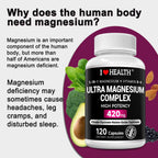 5-in-1 Magnesium Complex + Vitamin B6 Supplement - 420MG - High Absorption Magnesium Supplement for Sleep, Nerves, Muscles, Bones, 120 Capsules