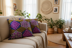 African Fabric Pillow Cover - Purple Olive Green Navy